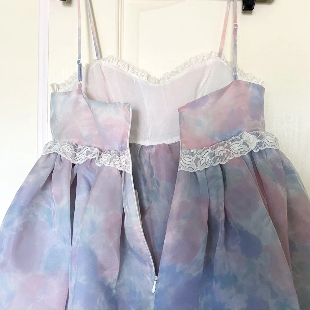 Selkie Dress Rosebud Puff Babydoll Organza Pastel Lace Mini Watercolor S NWT
